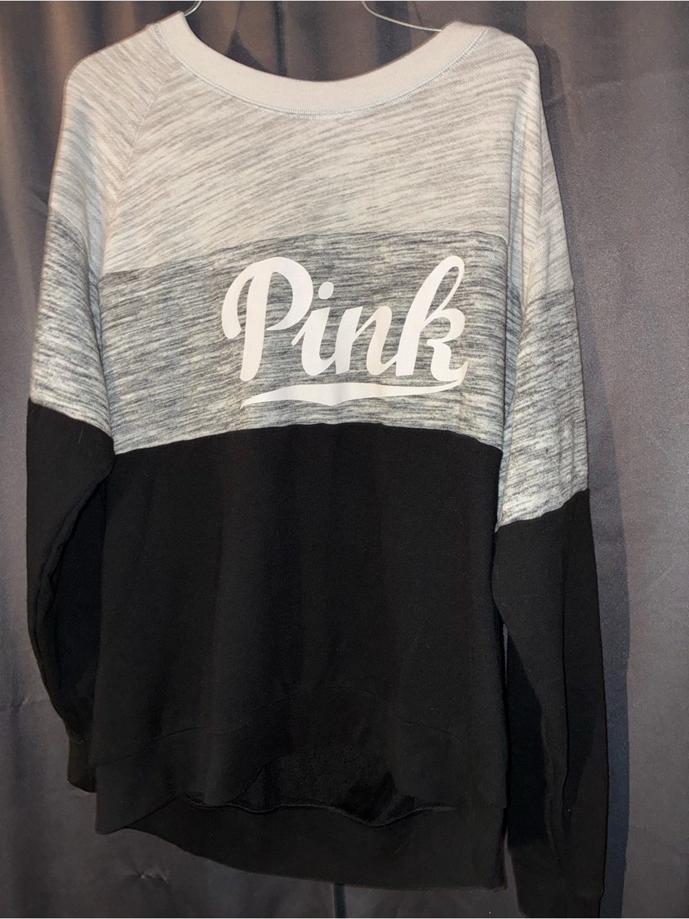 PINK Victoria's Secret Two-Tone Crewneck Sweatshirt - Light Gray & Black